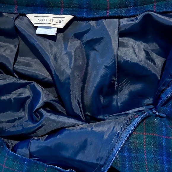 Michele Wool Blend Scottish Style Green Plaid Midi Skirt Size 10 - Picture 8 of 14